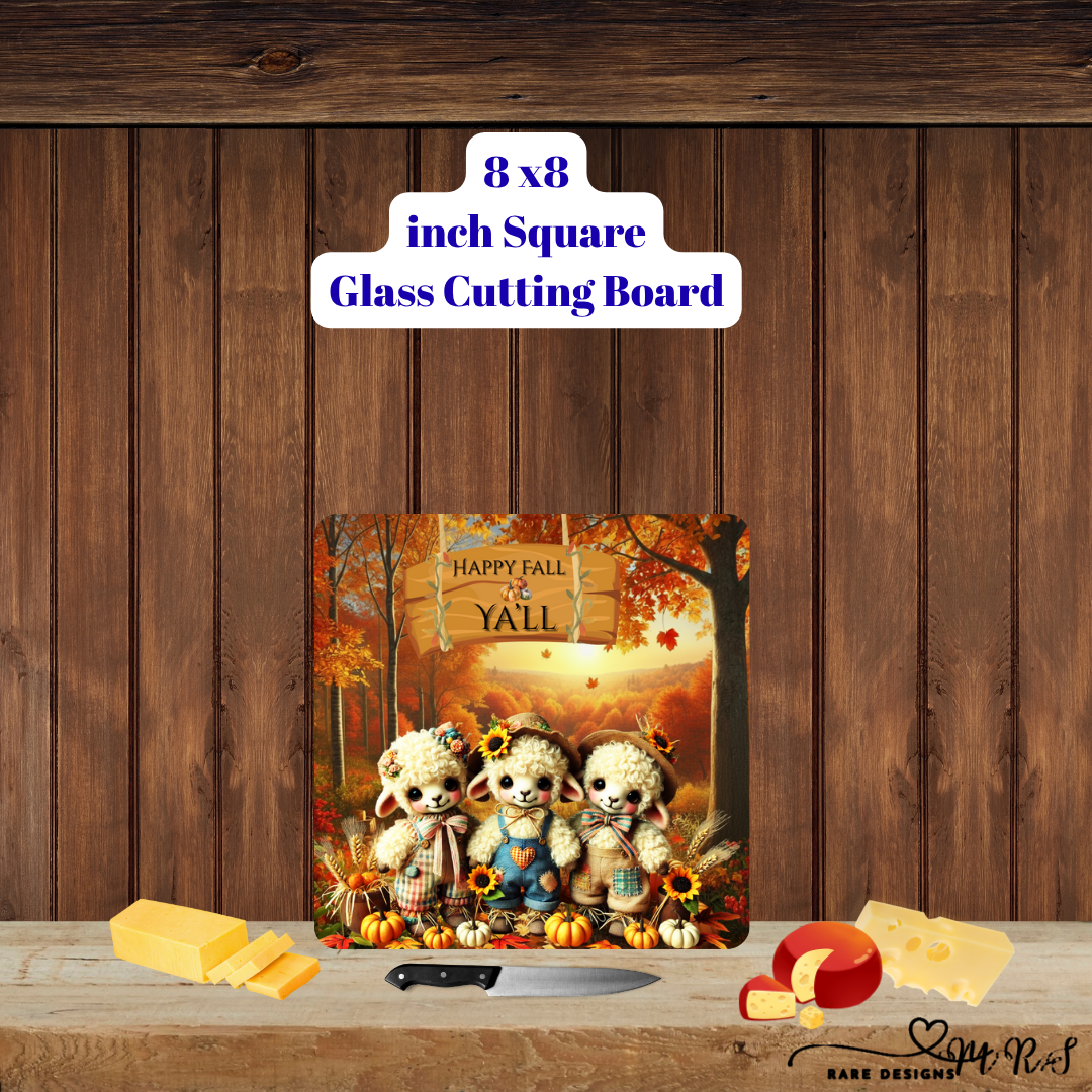 Happy Fall Y'all Farm Friends Glass Cutting Board