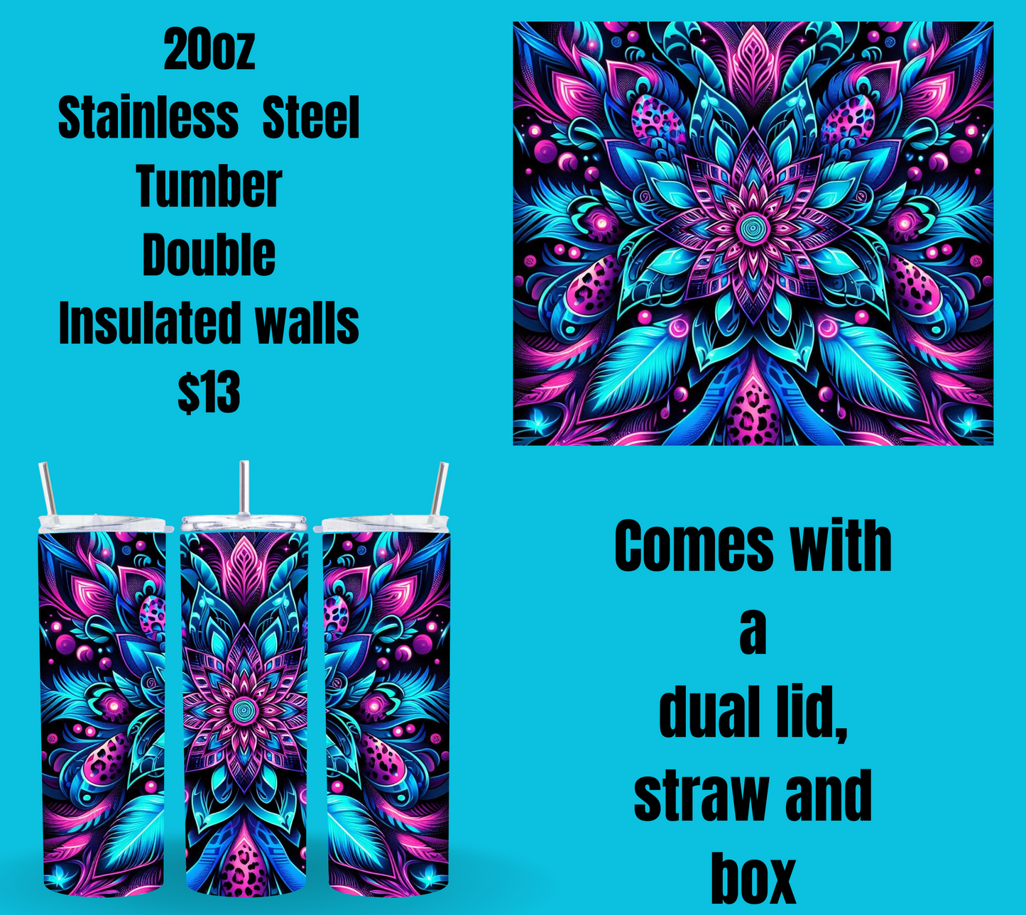 Vibrant Mandala Stainless Steel Tumbler