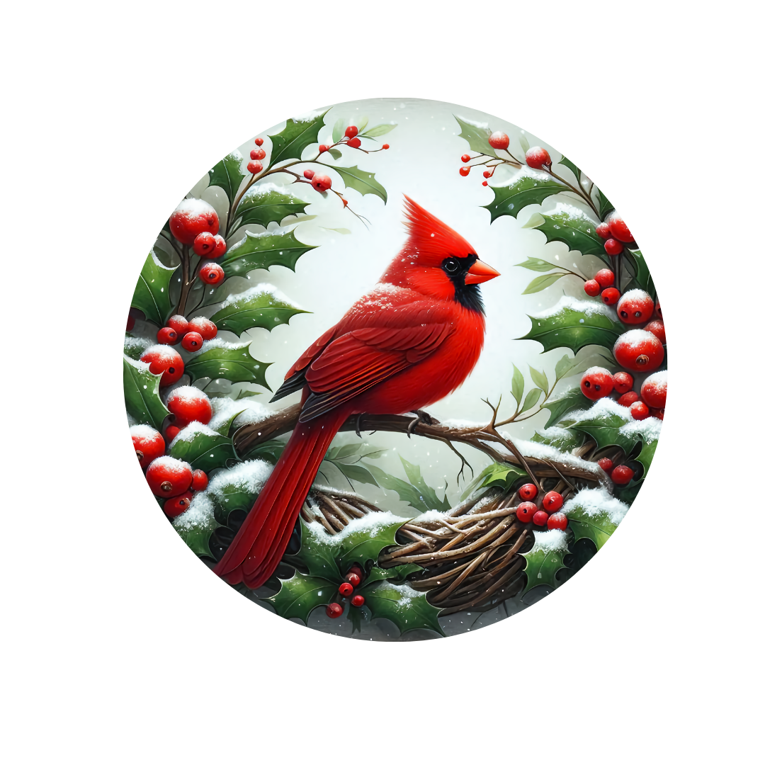 Cardinal & Holly Round Glass Cutting Board — 8" Holiday Kitchen Accent
