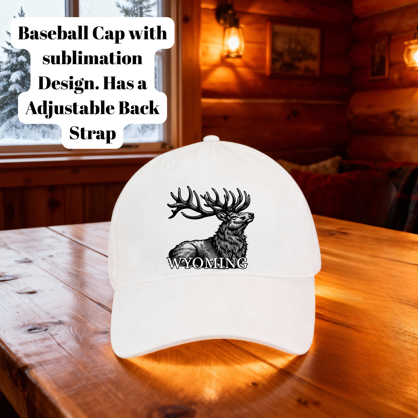 Wyoming Elk Baseball Cap – Rustic Wildlife Sublimation Hat with Adjustable Back Strap