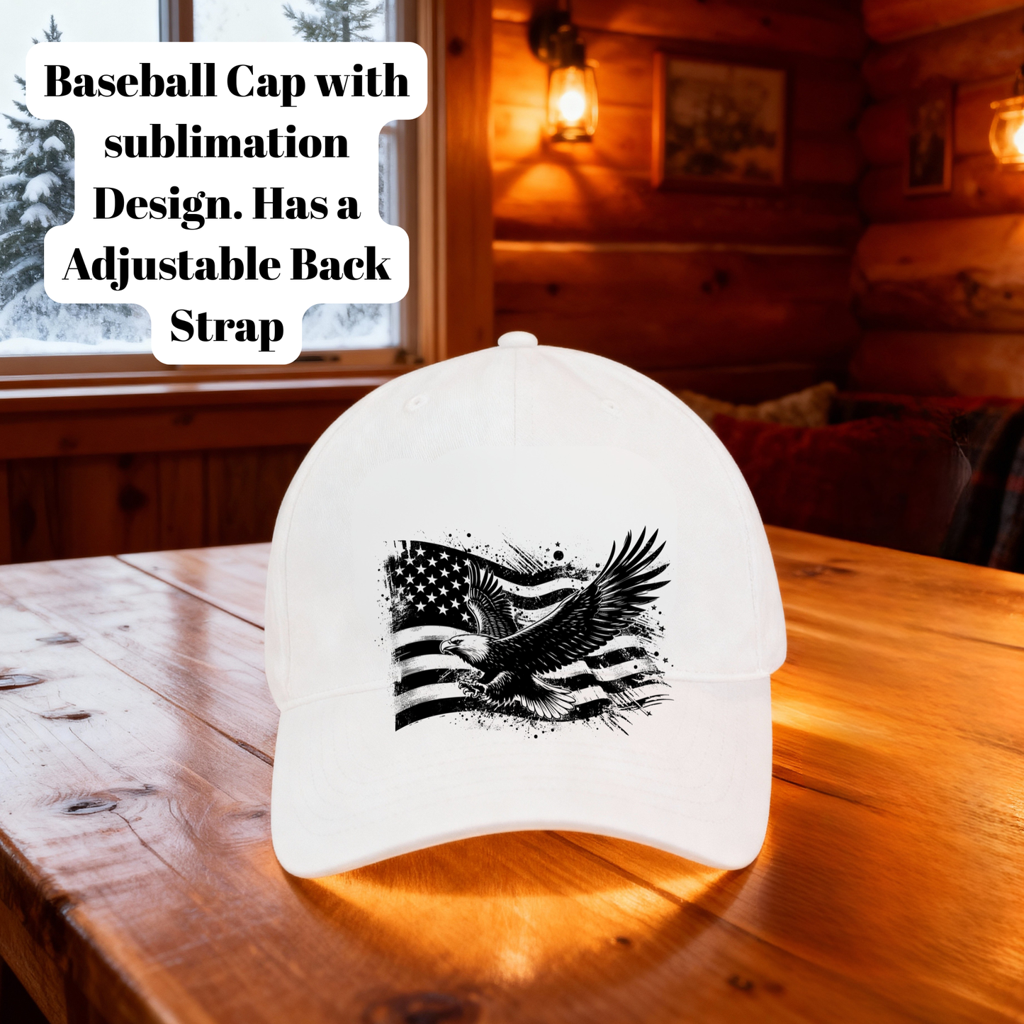 Black and White American Eagle Flag Baseball Cap – Patriotic Sublimation Hat with Adjustable Back Strap