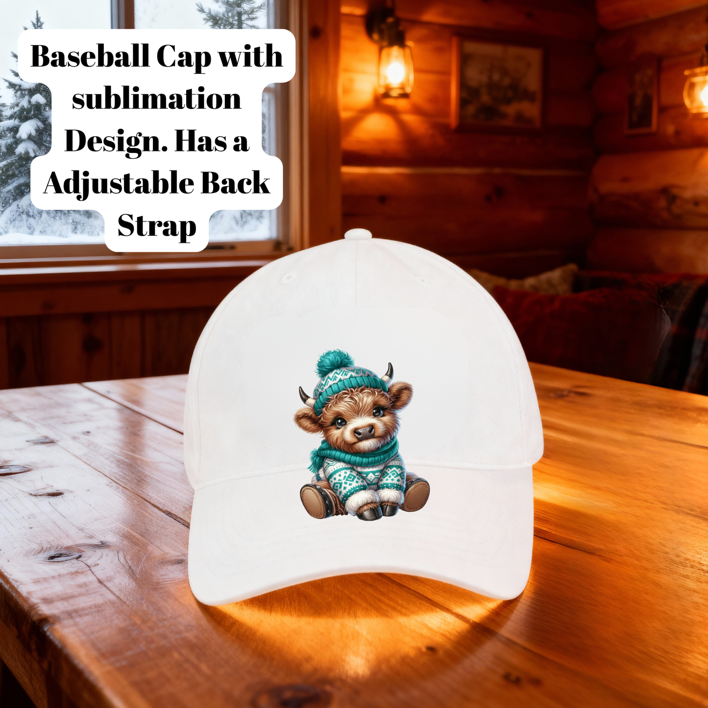 Highland Cow Baseball Cap – Cute Rustic Sublimation Hat with Adjustable Back Strap (Multiple Colors Available)