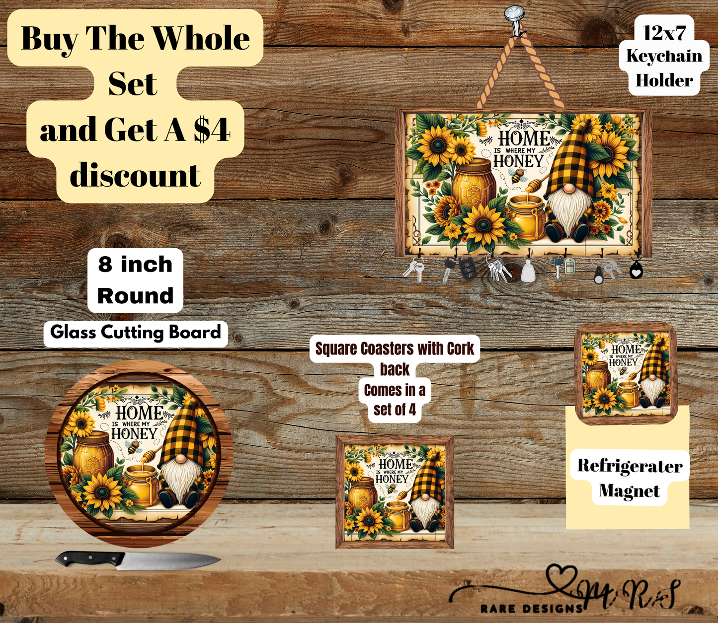 Home Is Where My Honey™ — Sunflower Gnome Kitchen Set (Bundle & Save $4)