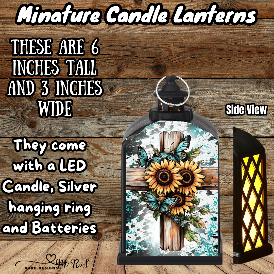 Turquoise Faith Mini Candle Lantern Collection – 6" LED Cross Lanterns