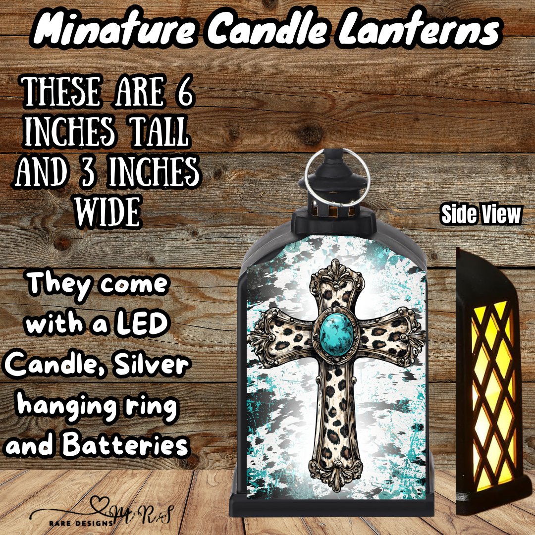 Turquoise Faith Mini Candle Lantern Collection – 6" LED Cross Lanterns