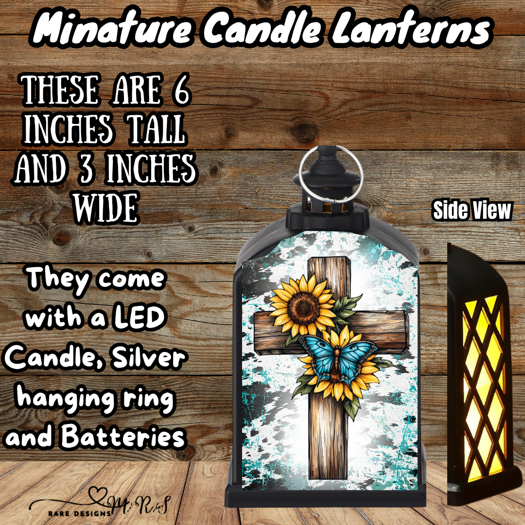 Turquoise Faith Mini Candle Lantern Collection – 6" LED Cross Lanterns