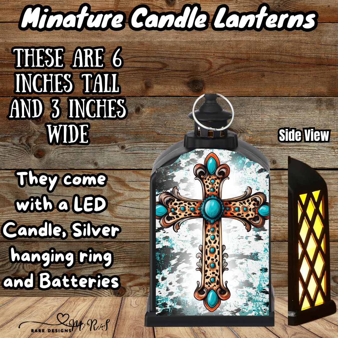 Turquoise Faith Mini Candle Lantern Collection – 6" LED Cross Lanterns