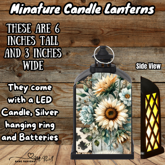Rustic Sunflower Patchwork Mini Candle Lantern — LED, 6″ x 3″