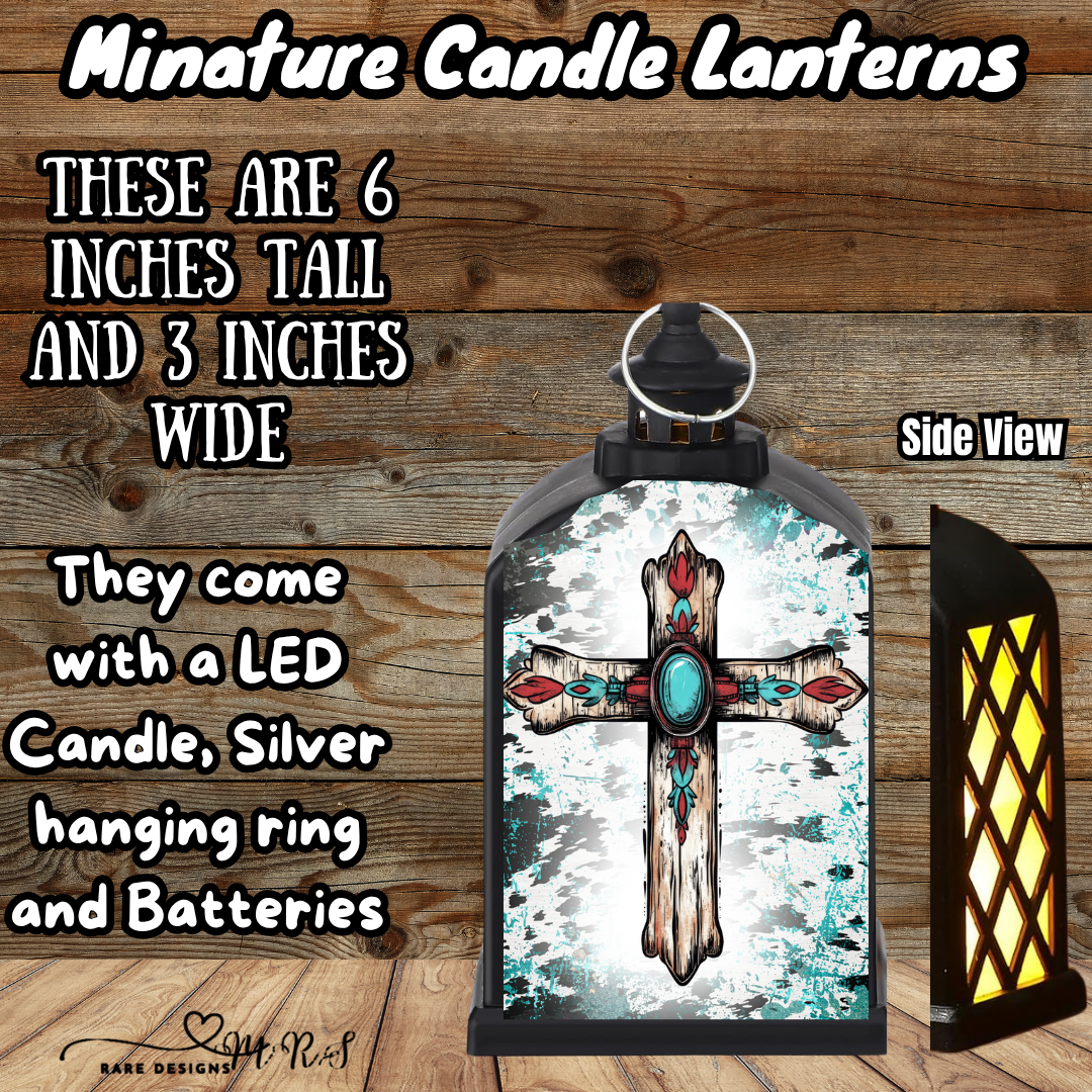 Turquoise Faith Mini Candle Lantern Collection – 6" LED Cross Lanterns