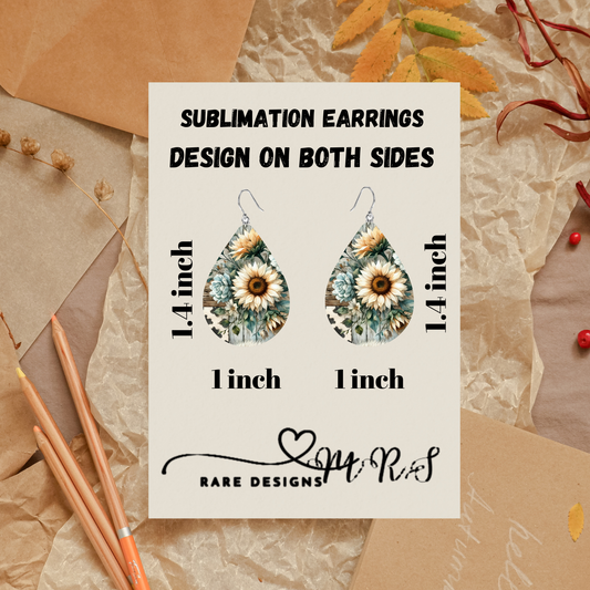 Rustic Sunflower Patchwork Sublimation Earrings — Teardrop, Double-Sided (1.4″ x 1″)
