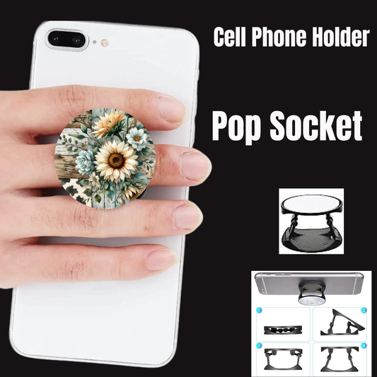 Rustic Sunflower Patchwork Phone Grip/Stand — Pop-Style Holder