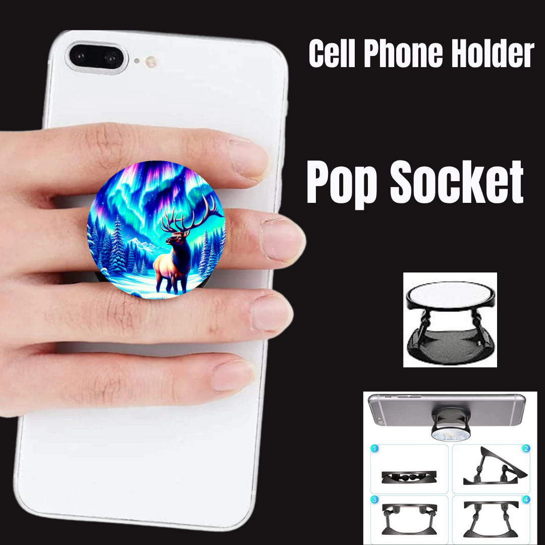 Northern Lights Elk Cell Phone Grip / Pop Socket