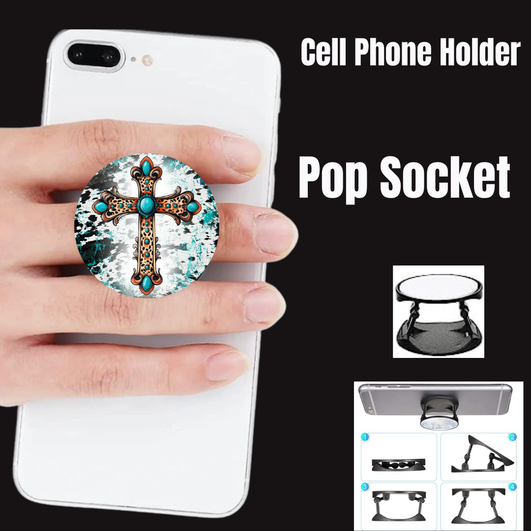 Ornate Turquoise Cross – Phone Grip & Stand