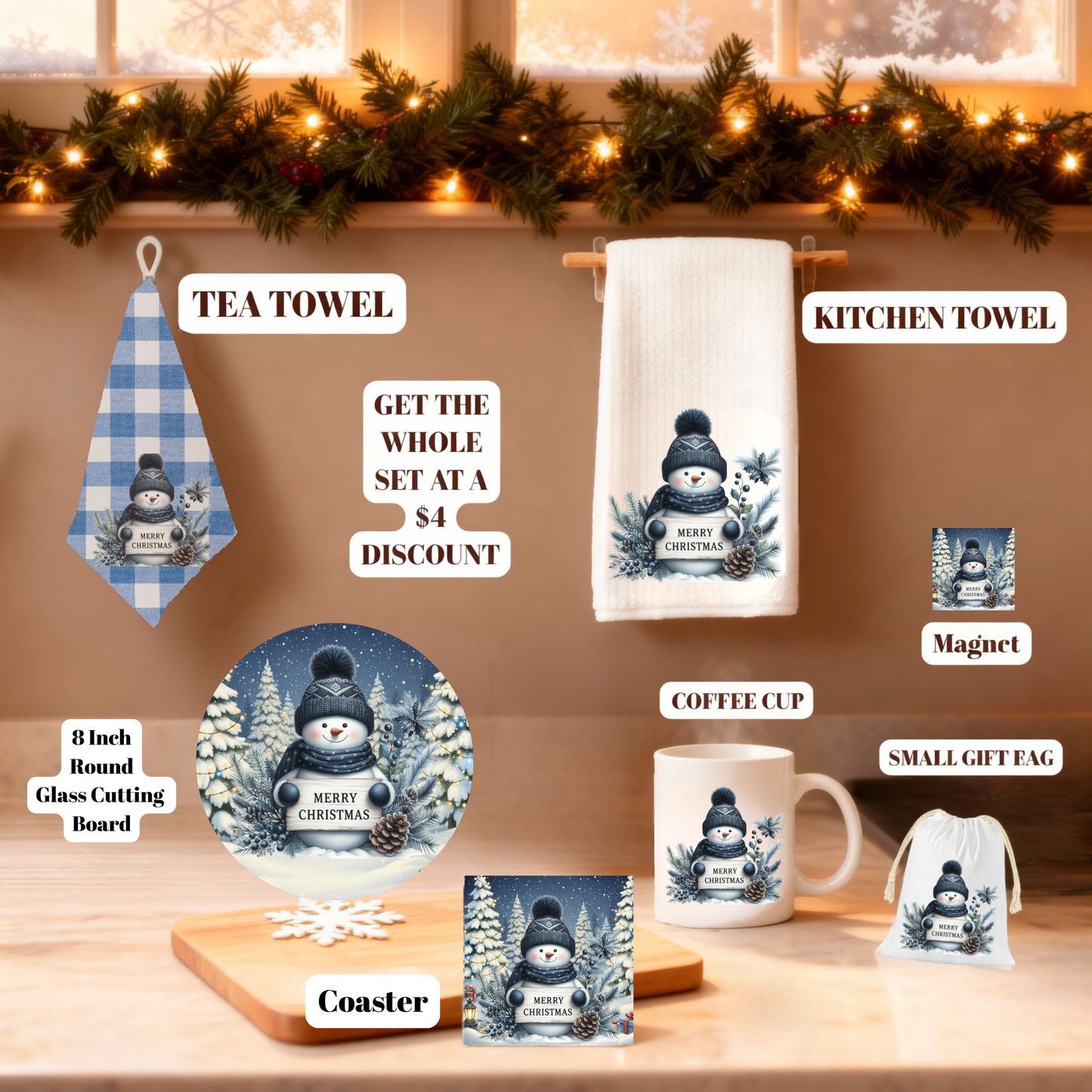 Cozy Snowman Christmas Glass Cutting Boards – 11 x 7.87