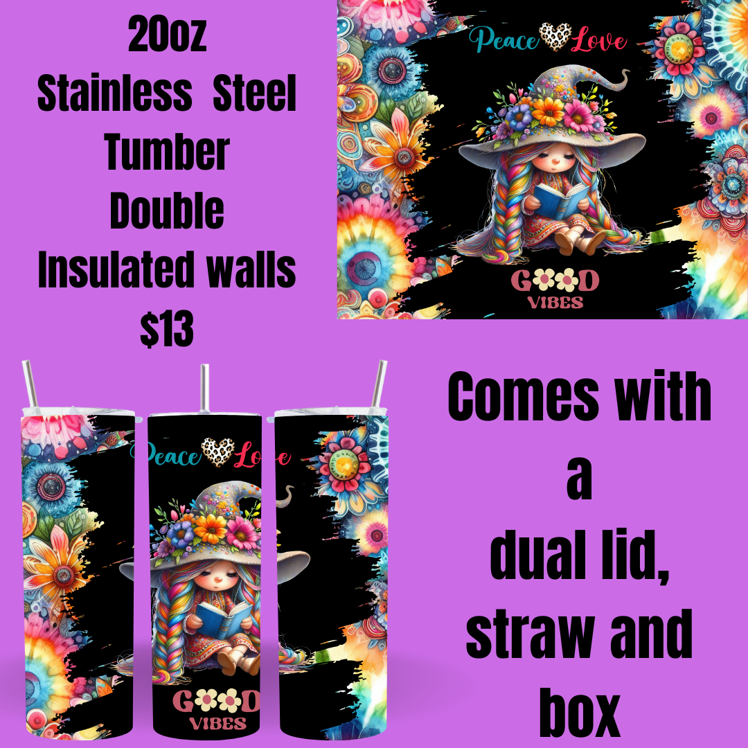 Peace & Love Hippie Gnome 20oz Stainless Steel Tumblers