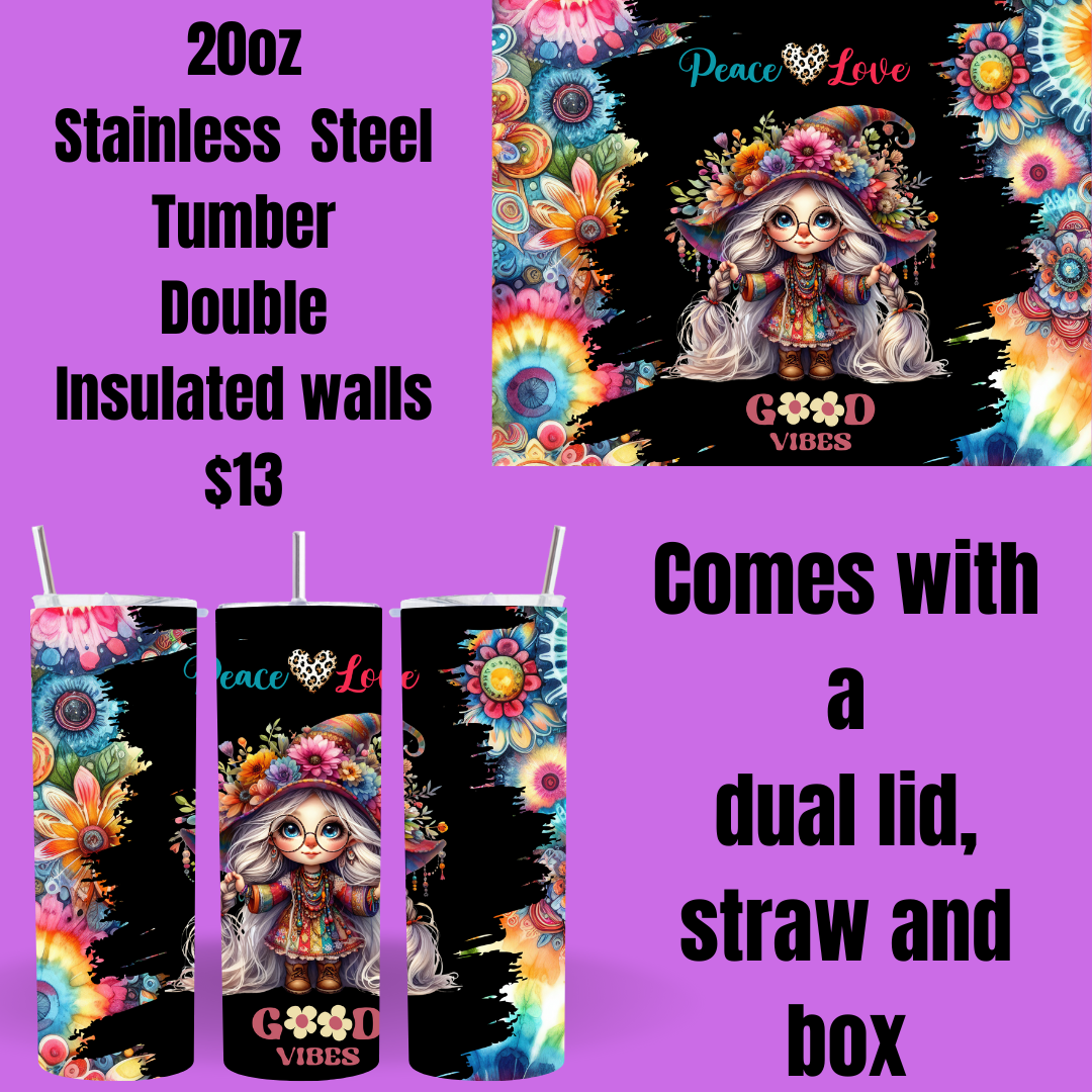 Peace & Love Hippie Gnome 20oz Stainless Steel Tumblers