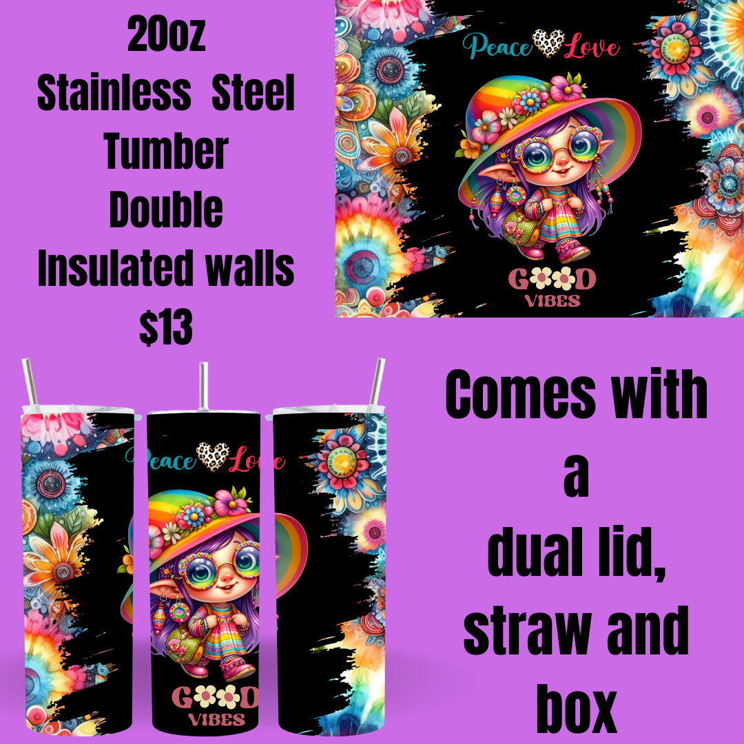 Peace & Love Hippie Gnome 20oz Stainless Steel Tumblers
