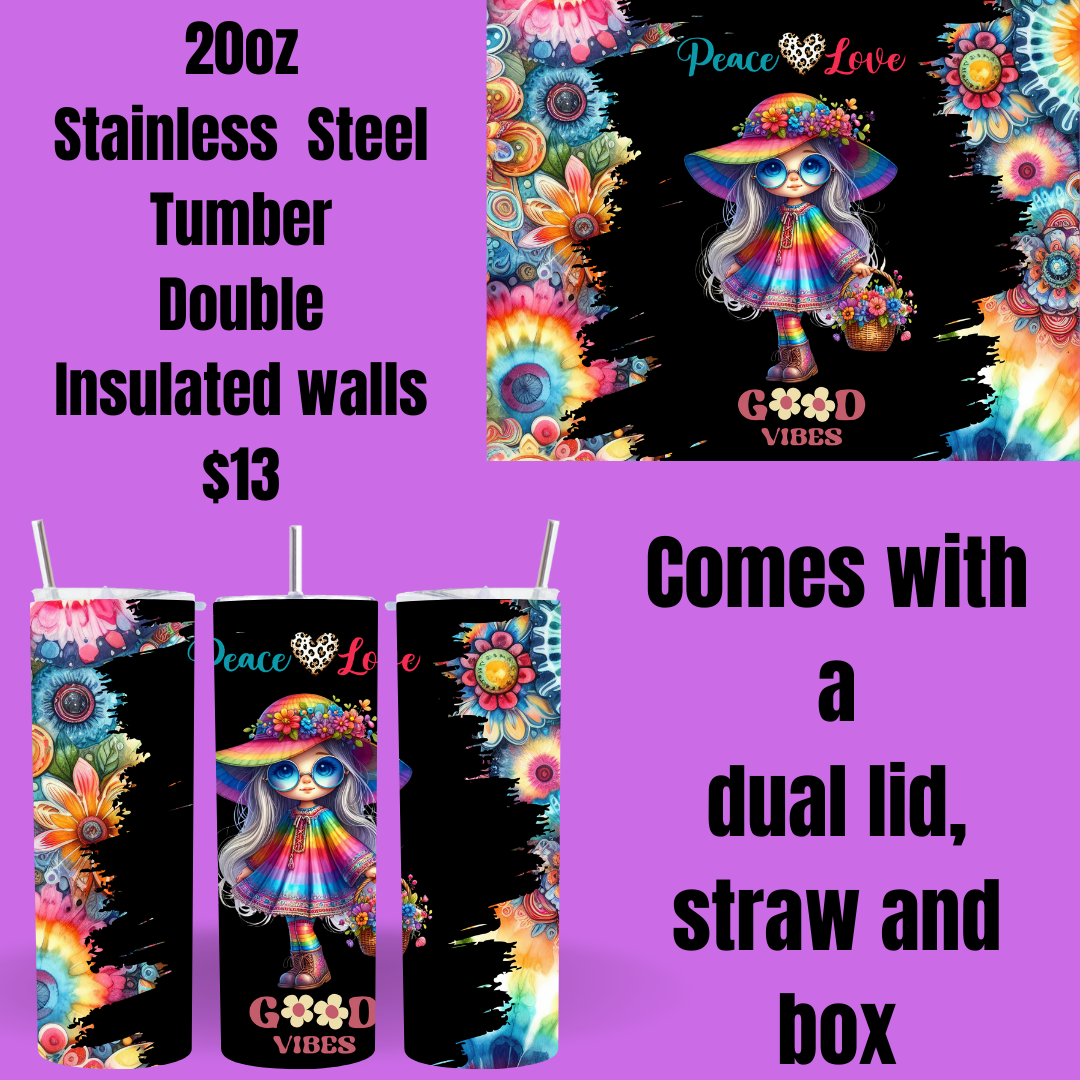 Peace & Love Hippie Gnome 20oz Stainless Steel Tumblers