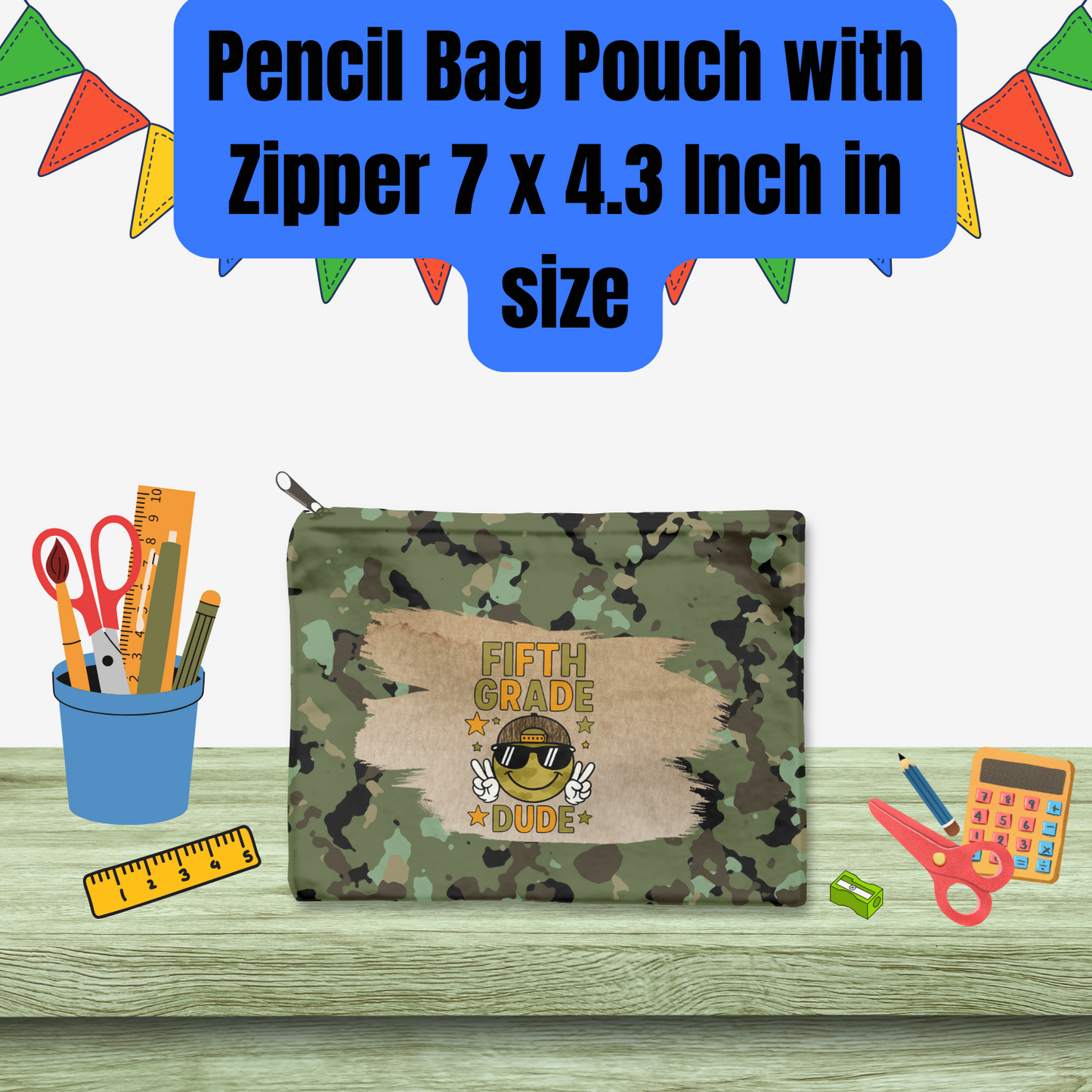 Camo Grade Dude Pencil Bag Pouch Collection – Pre-K to Fifth Grade (7 x 4.3 Inch)