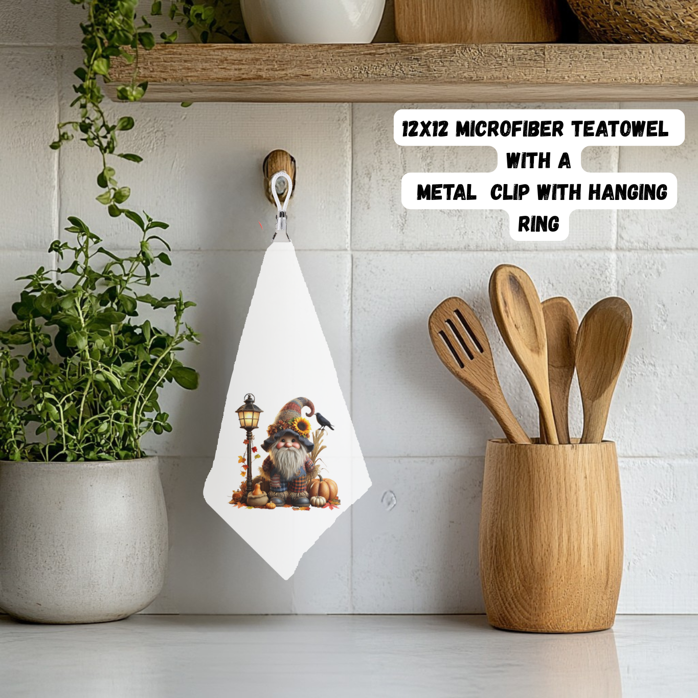 Autumn Gnome & Scarecrow Tea towel Collection – 12x12 Microfiber with Hanging Clip