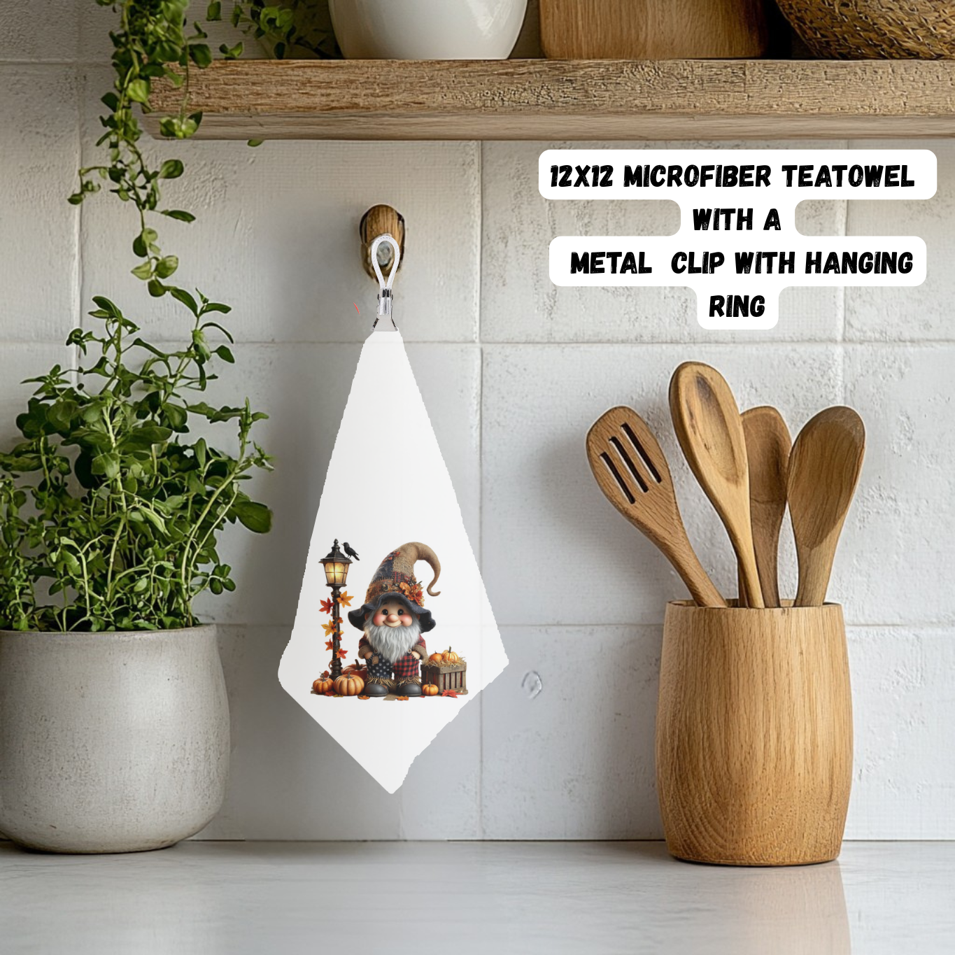 Autumn Gnome & Scarecrow Tea towel Collection – 12x12 Microfiber with Hanging Clip