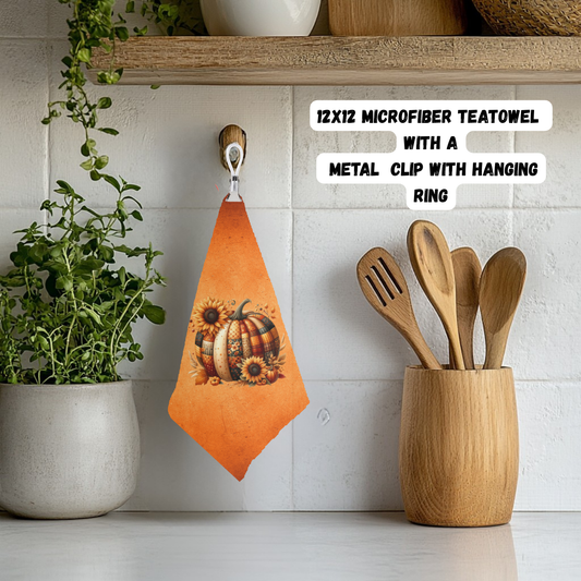 Autumn Harvest Pumpkin Microfiber Tea Towel Set