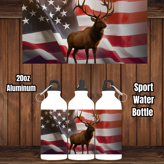 Patriotic Elk 20oz Aluminum Sport Water Bottle — Lightweight w/ Carabiner