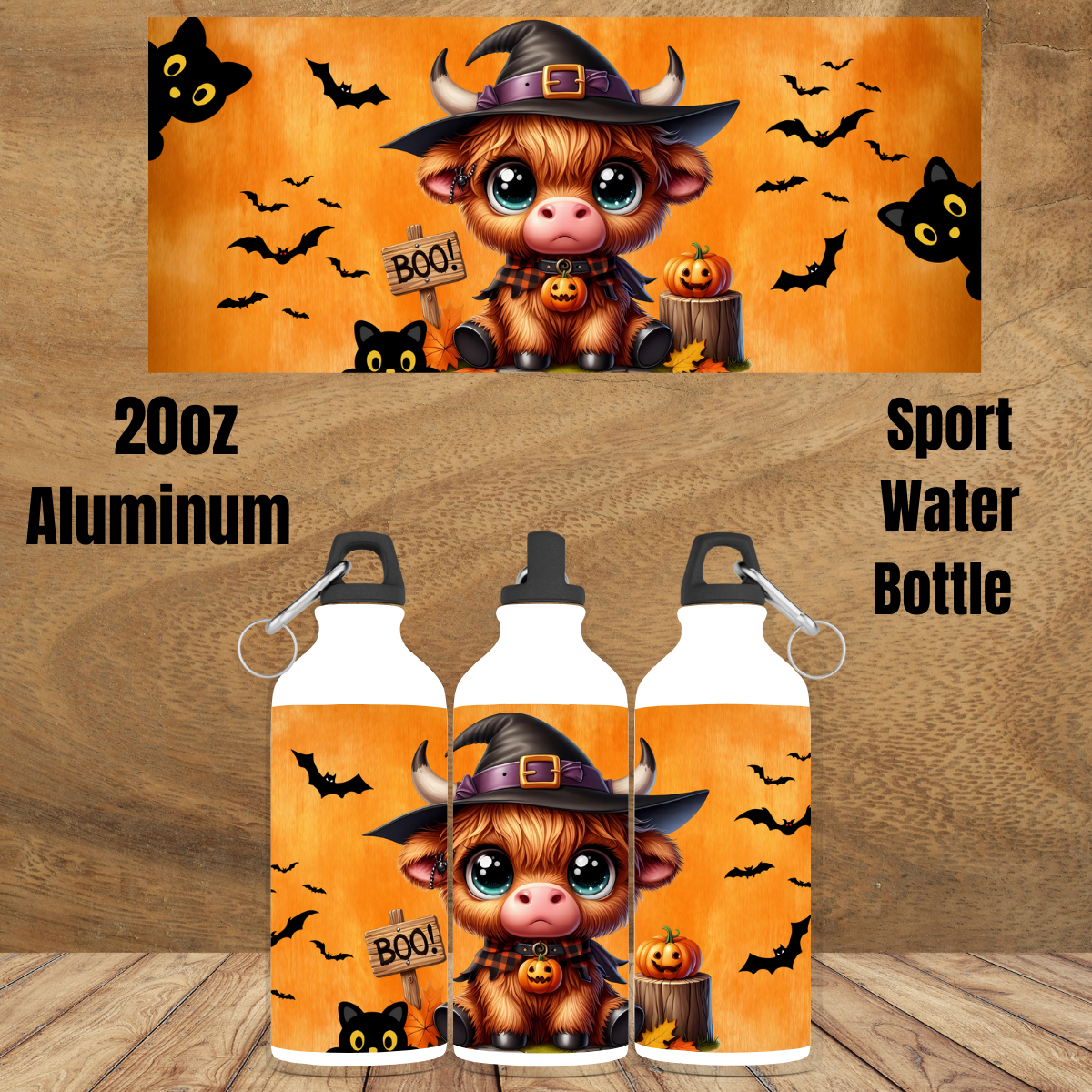 Spooky Highland Cow Aluminum Sport Bottle Collection โ 20 oz Halloween Edition