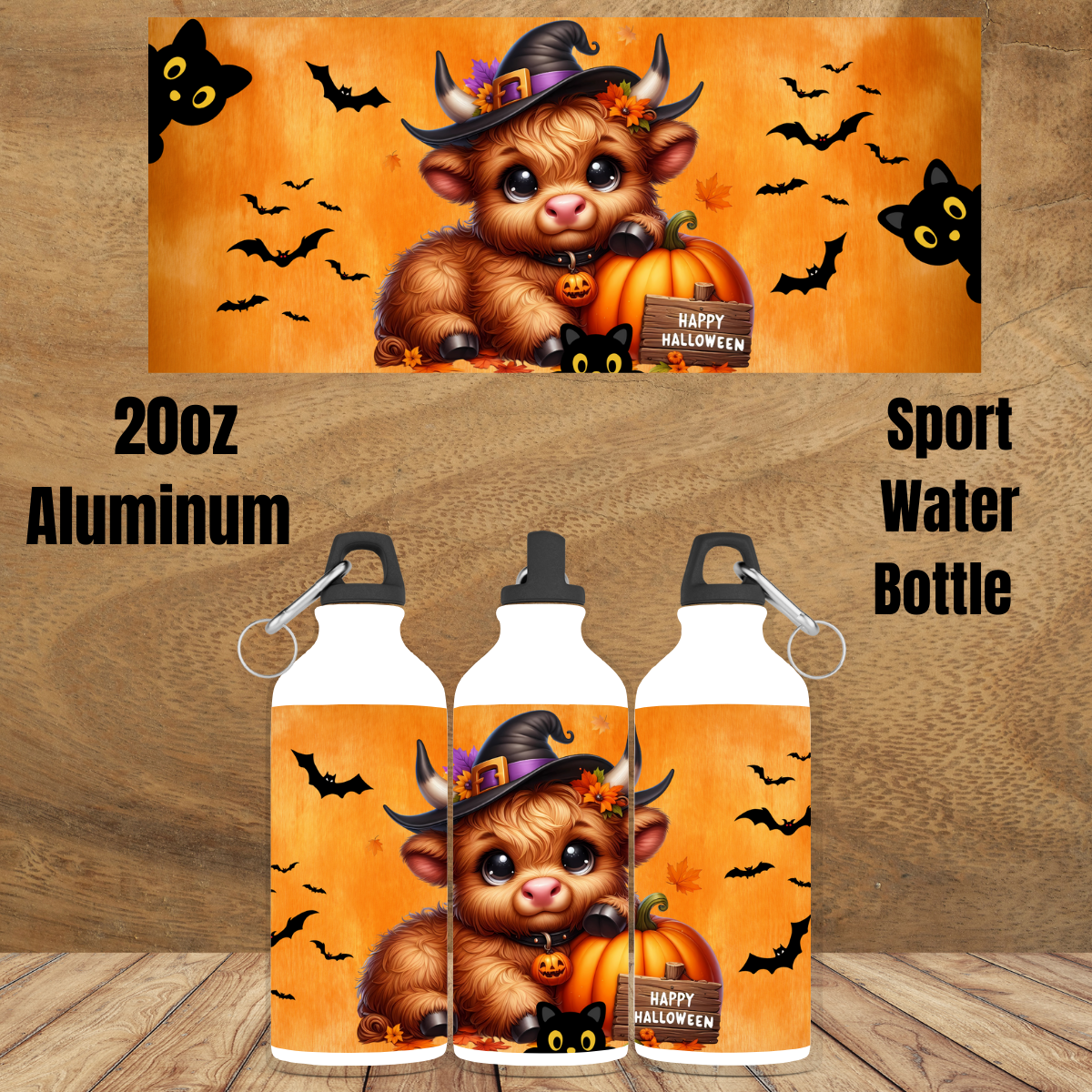 Spooky Highland Cow Aluminum Sport Bottle Collection โ 20 oz Halloween Edition
