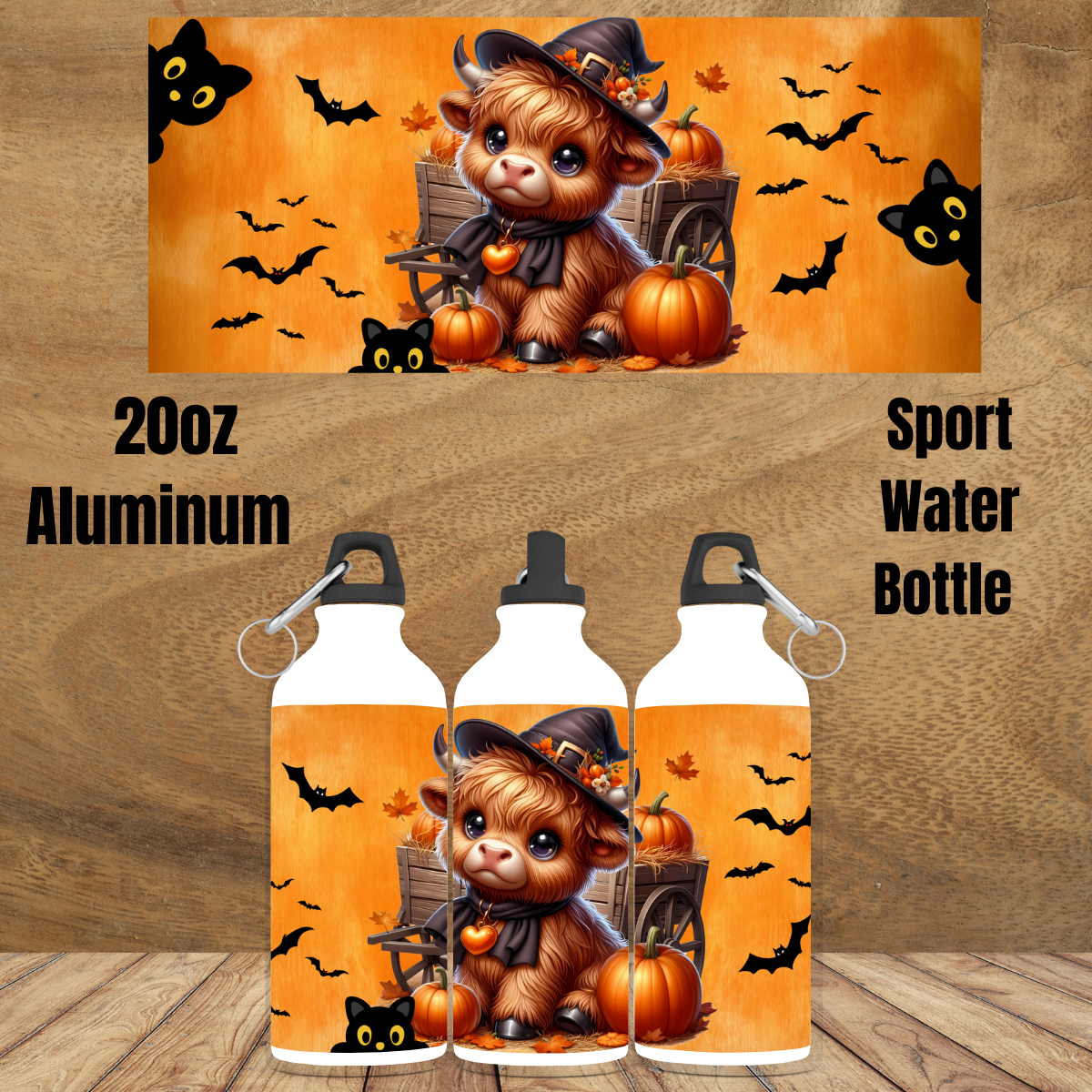 Spooky Highland Cow Aluminum Sport Bottle Collection โ 20 oz Halloween Edition