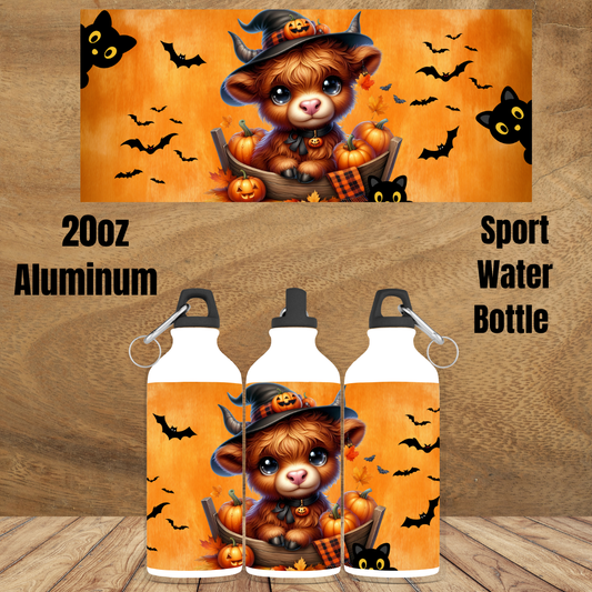 Spooky Highland Cow Aluminum Sport Bottle Collection – 20 oz Halloween Edition