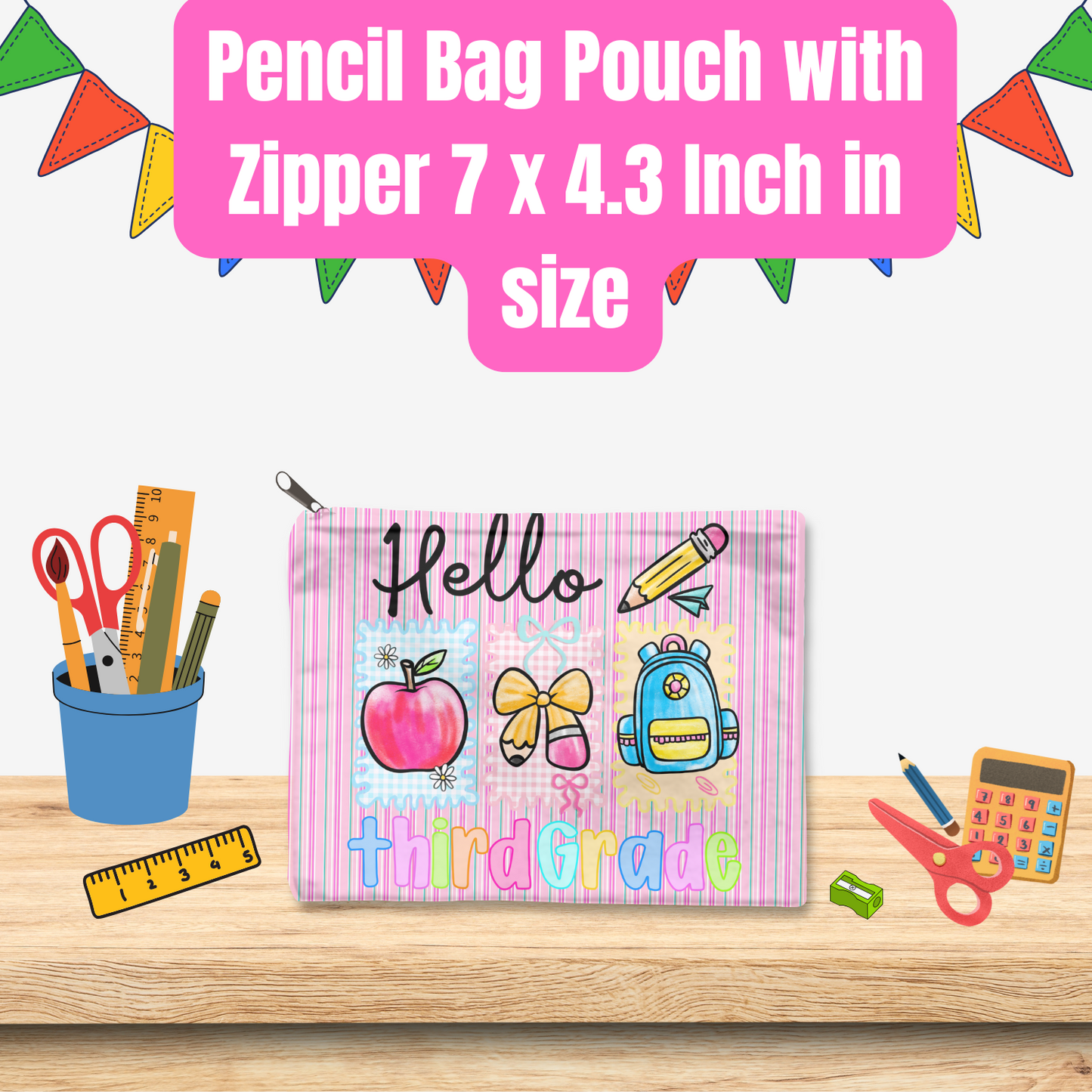 Back-to-School Grade Level Pencil Bag Pouch Collection – 7x4.3 Inch Zipper Pouches