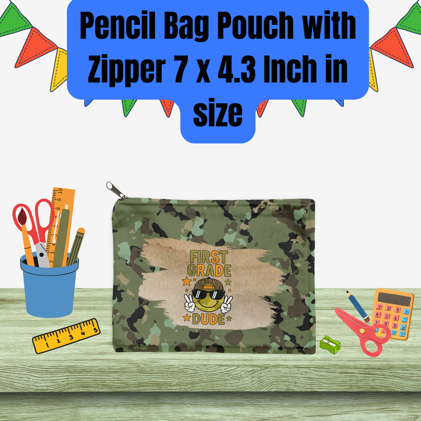 Camo Grade Dude Pencil Bag Pouch Collection – Pre-K to Fifth Grade (7 x 4.3 Inch)