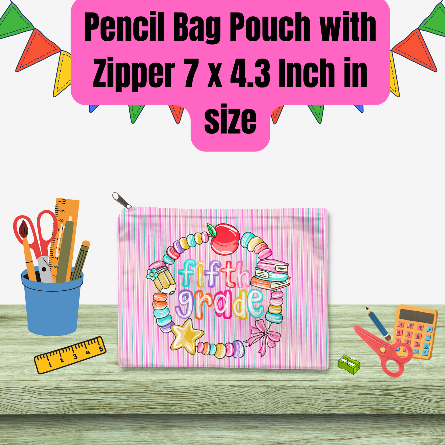 Sweet School Days Grade Level Pencil Pouch Collection – Pre-K to Fifth Grade (7x4.3 Inch)