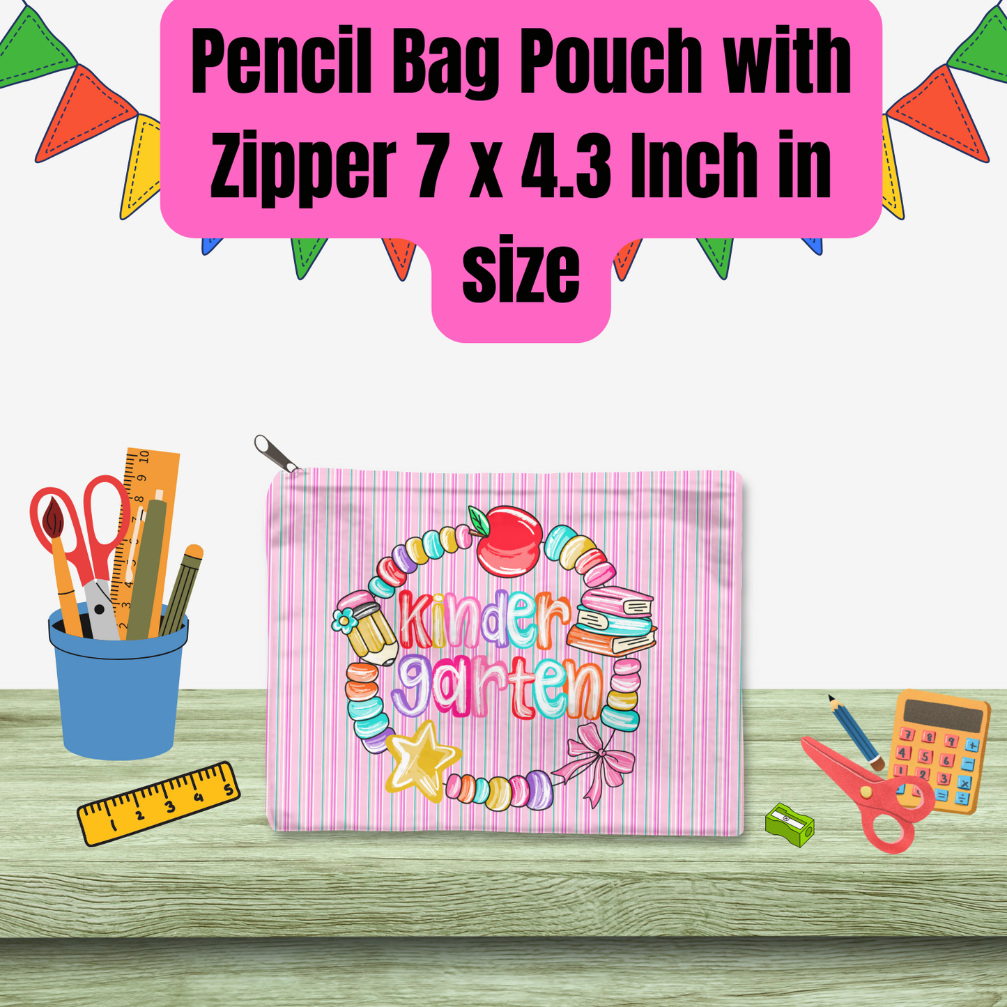 Sweet School Days Grade Level Pencil Pouch Collection – Pre-K to Fifth Grade (7x4.3 Inch)