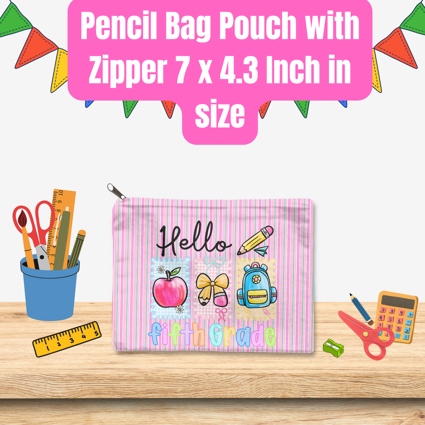 Back-to-School Grade Level Pencil Bag Pouch Collection – 7x4.3 Inch Zipper Pouches