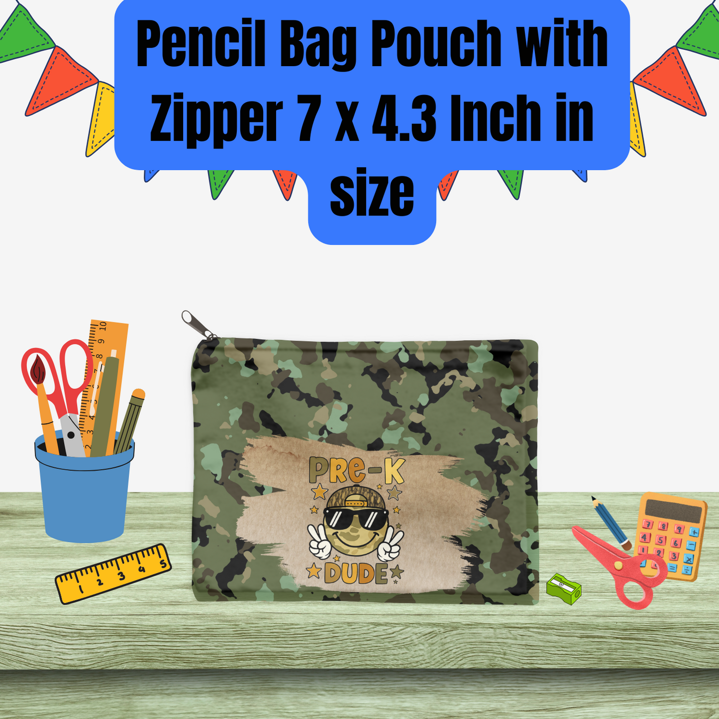 Camo Grade Dude Pencil Bag Pouch Collection – Pre-K to Fifth Grade (7 x 4.3 Inch)