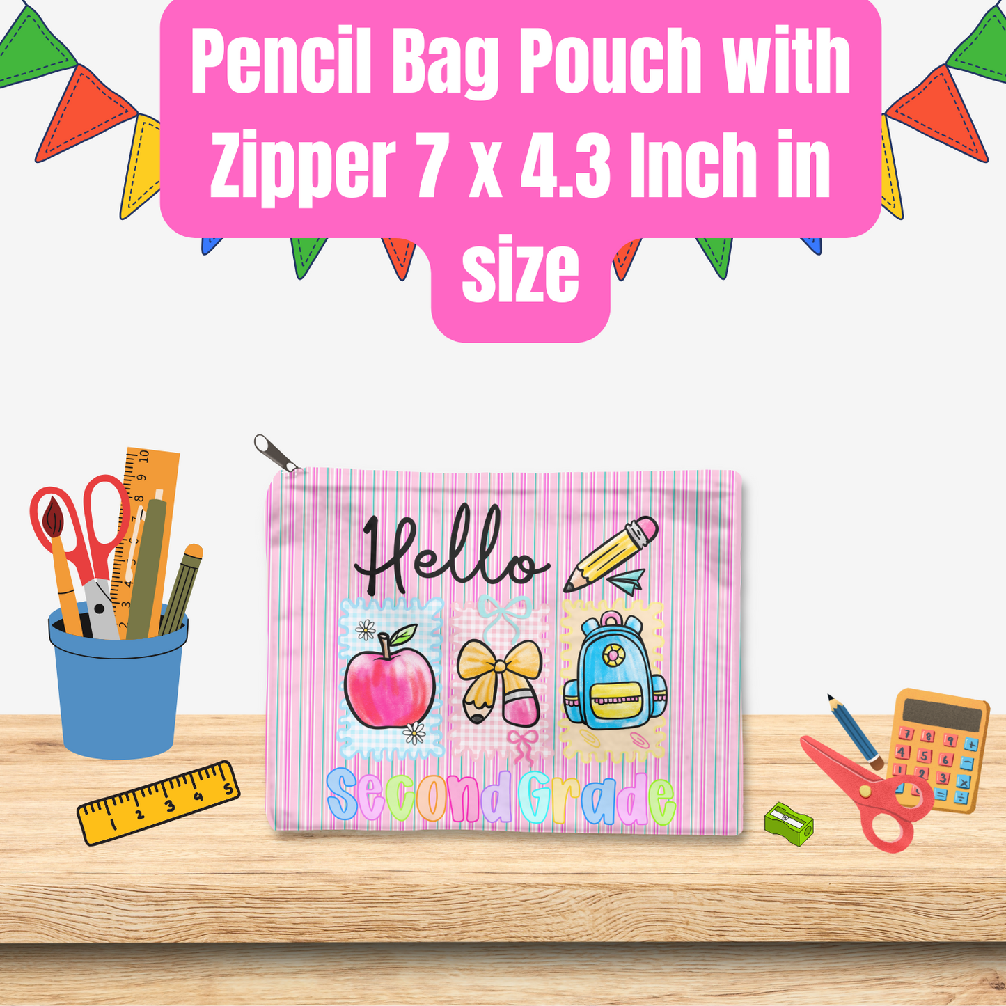 Back-to-School Grade Level Pencil Bag Pouch Collection – 7x4.3 Inch Zipper Pouches