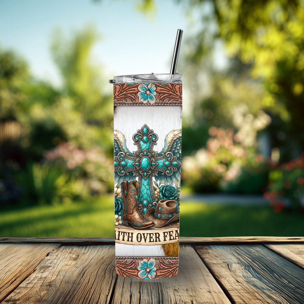 Faith Over Fear Western Tumbler – 20 oz Stainless Steel