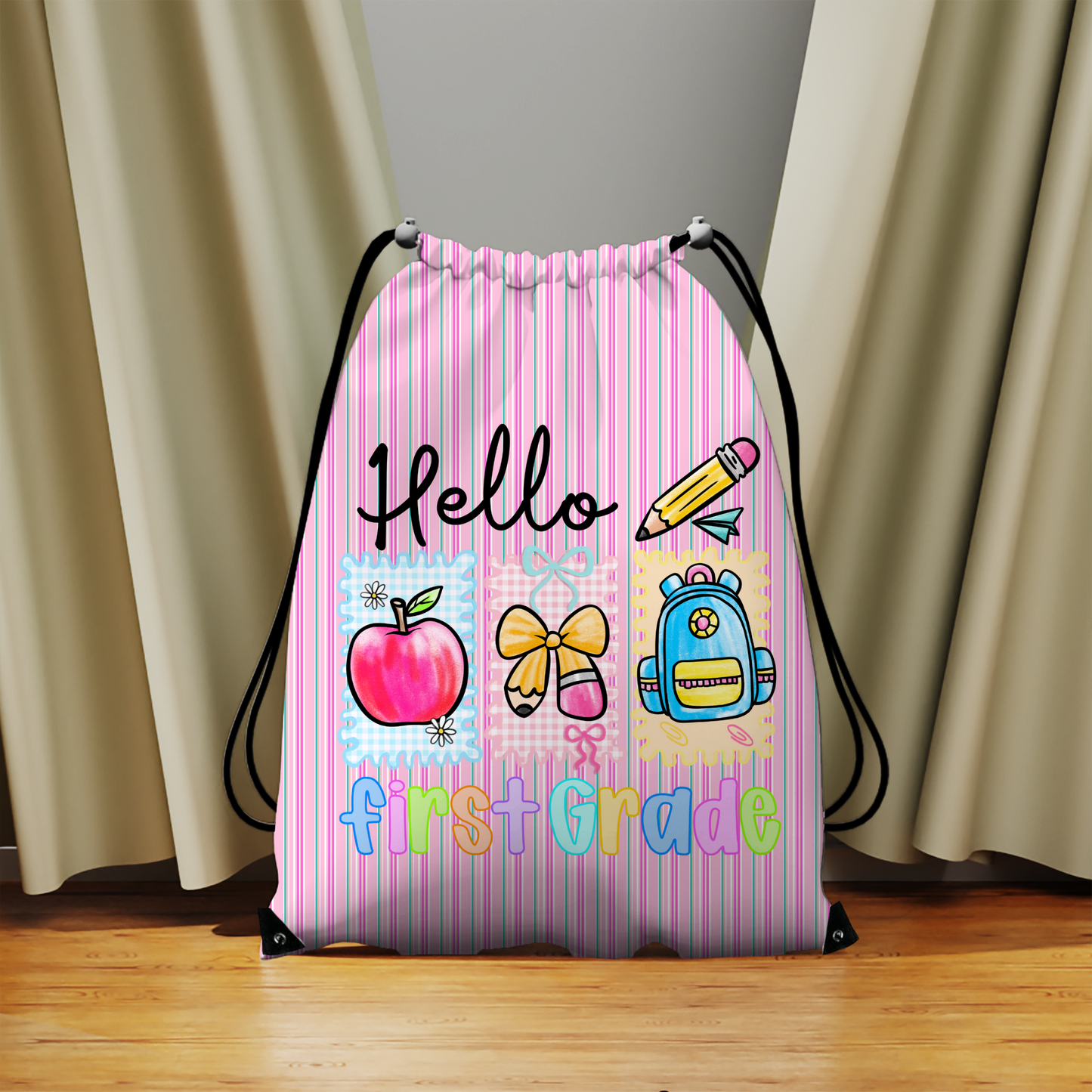 Hello School Days, Personalized Grade Drawstring Bag Collection – Pre-K to Fifth Grade