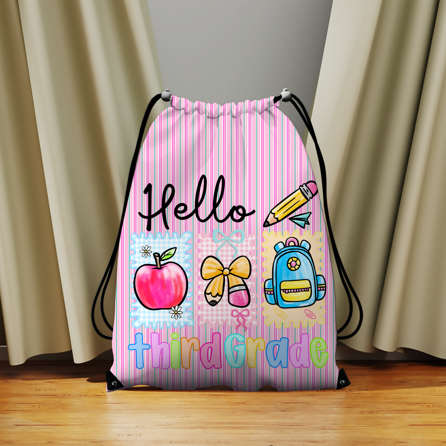 Hello School Days, Personalized Grade Drawstring Bag Collection – Pre-K to Fifth Grade