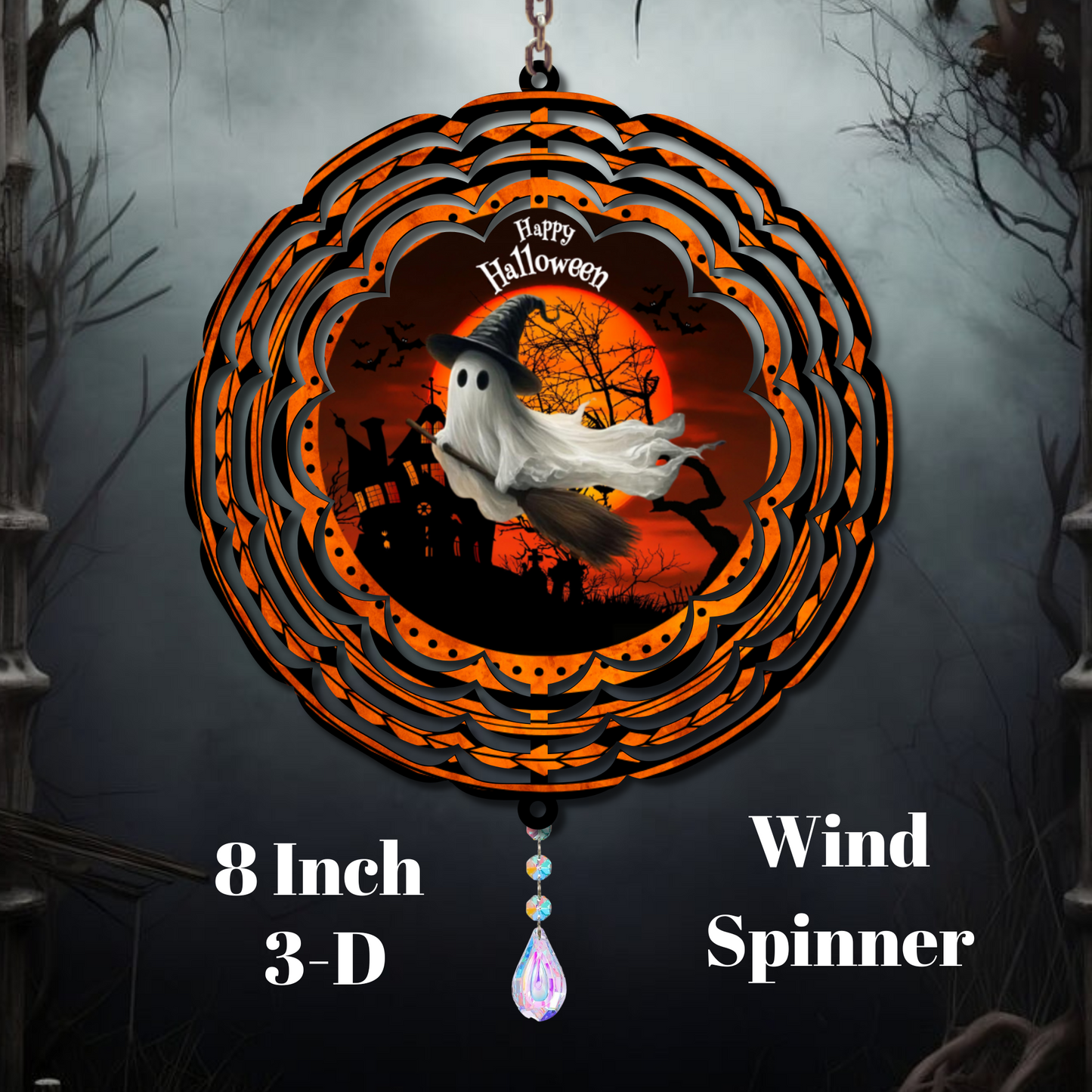Haunted Glow Ghost Wind Spinner – 8 Inch 3D Halloween Décor