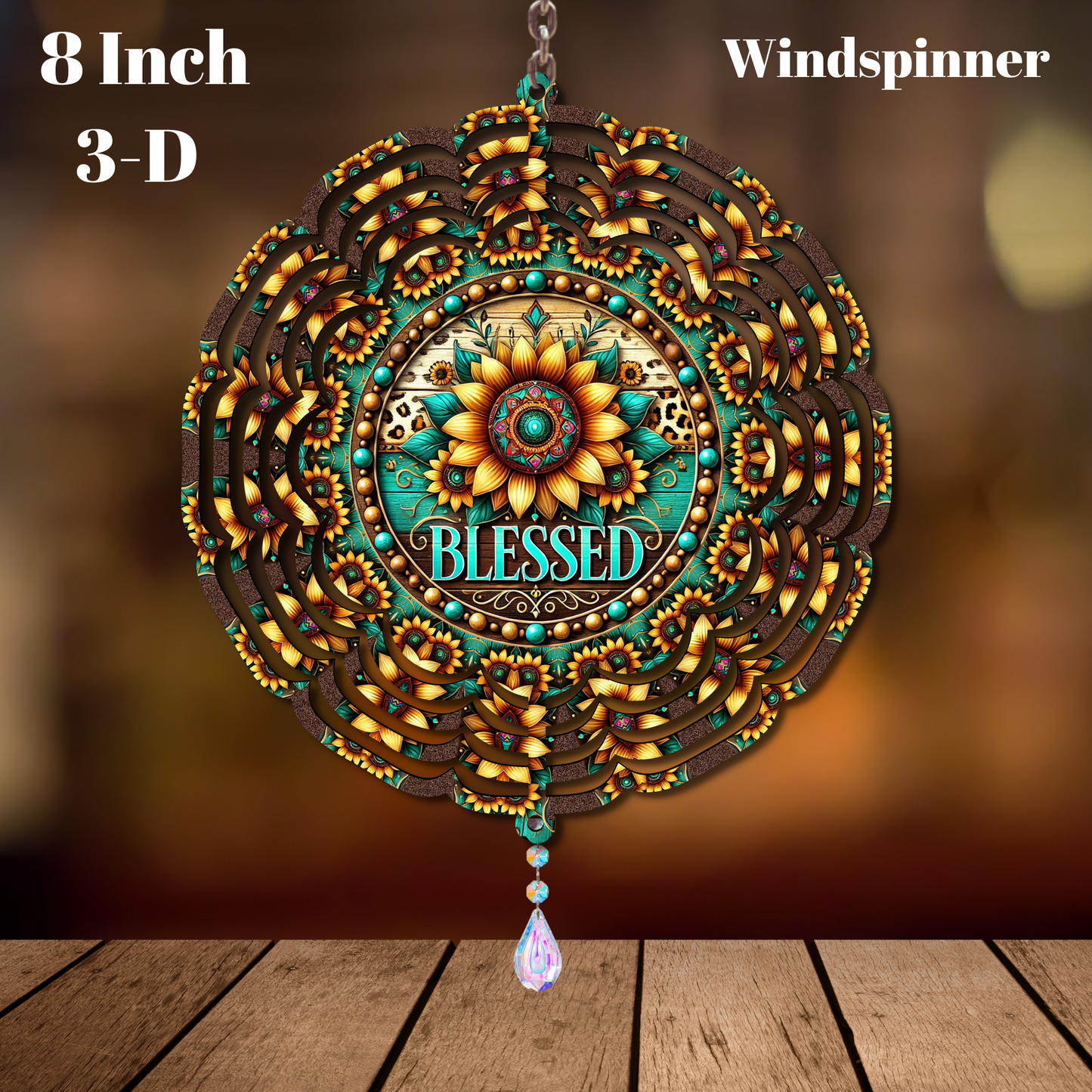 ๐ Blessed Bloom Spinner โ 8" 3D Turquoise & Sunflower Windspinner