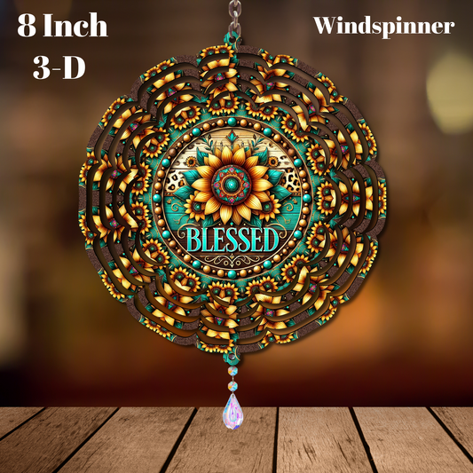 💎 Blessed Bloom Spinner – 8" 3D Turquoise & Sunflower Windspinner