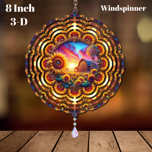 π
 Sunset Harvest Spinner β 8" 3D Farm & Sunflower Windspinner