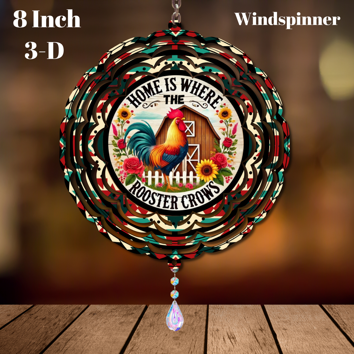 Farmhouse Rooster Charm – 8 Inch 3D Windspinner Collection