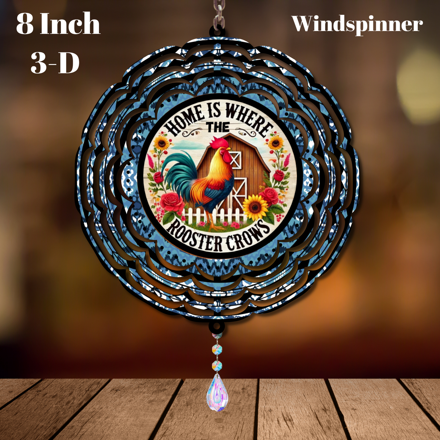 Farmhouse Rooster Charm – 8 Inch 3D Windspinner Collection