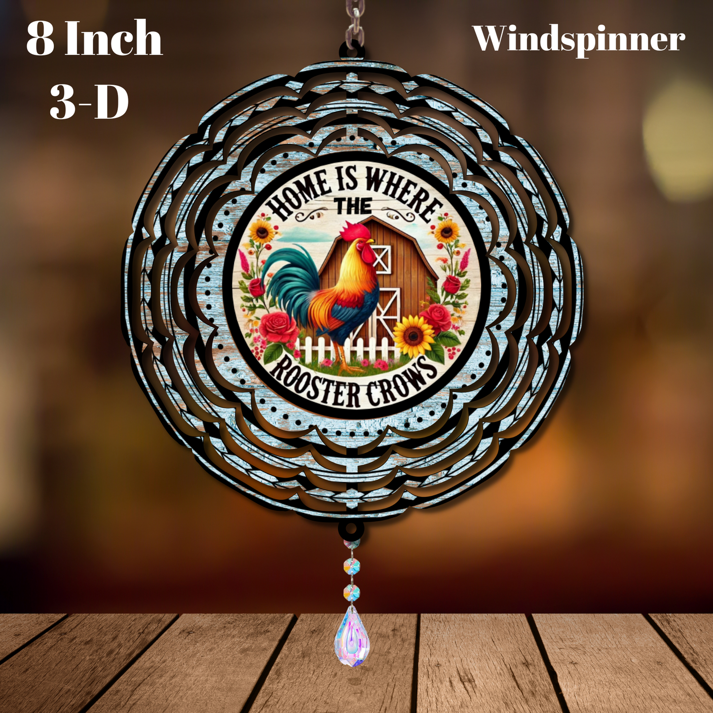 Farmhouse Rooster Charm – 8 Inch 3D Windspinner Collection