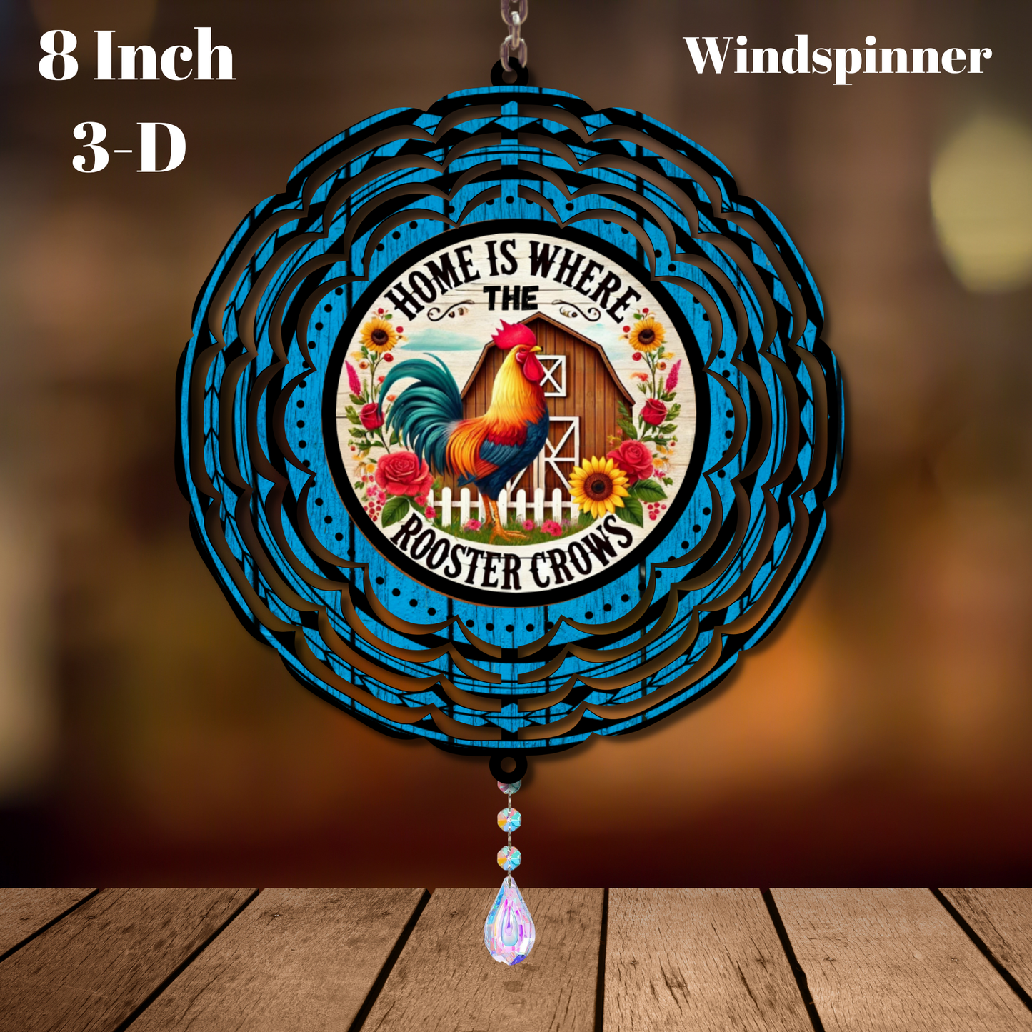 Farmhouse Rooster Charm – 8 Inch 3D Windspinner Collection