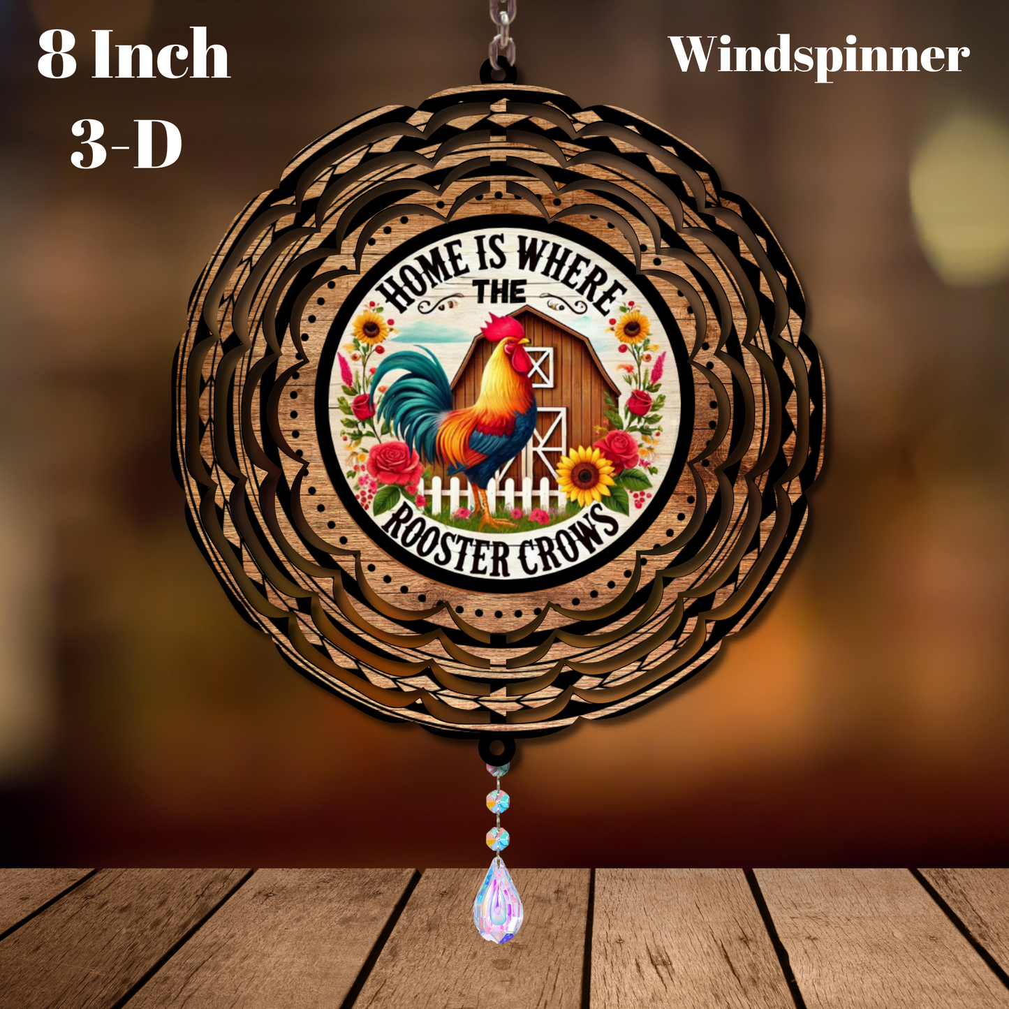 Farmhouse Rooster Charm – 8 Inch 3D Windspinner Collection